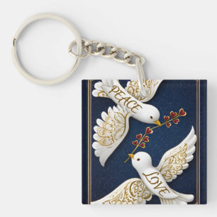 Friedens- und Liebesornament-Tauben-Kunst Schlüsselanhänger