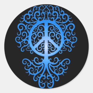 Friedensbaum, blau und schwarz runder aufkleber