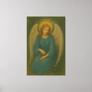 Friedensbeterengel – Goldener Halo Weiße Flügel Gu Leinwanddruck