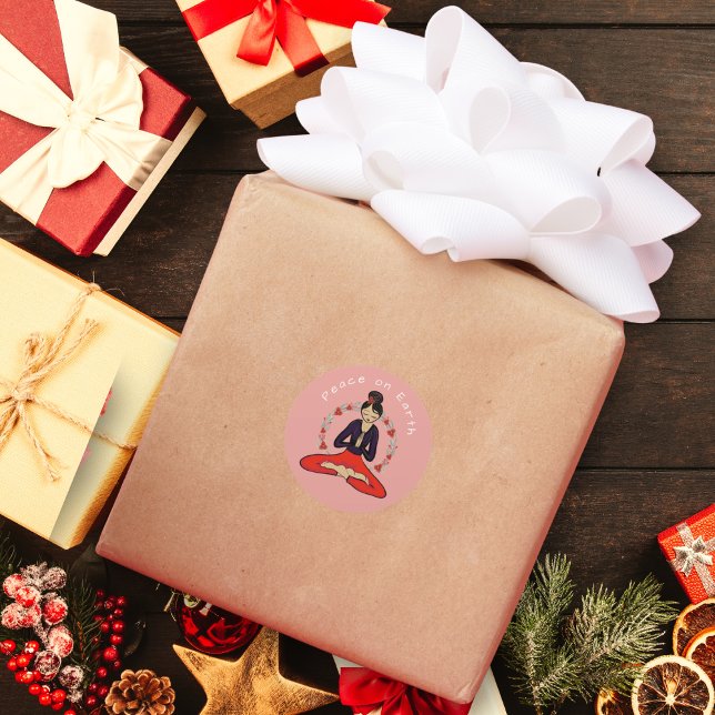 Friedensbotschaft auf Erden Yogi Aufkleber (A Lovely Yoga Gift Package Sticker Promoting 'Peace on Earth')