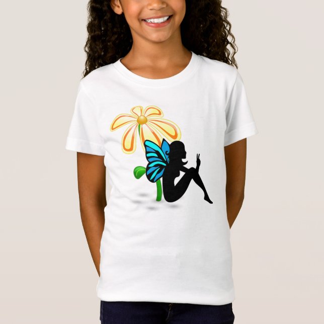 Friedensfeenhaftes Sitzen unter einer gelben Blume T-Shirt (Vorderseite)