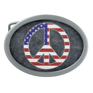 Friedensflagge auf Denim-Blick Background Gürtelsc Ovale Gürtelschnalle