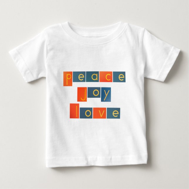 FRIEDENSfreude-LIEBE Sandpapier-Buchstaben Baby T-shirt (Vorderseite)