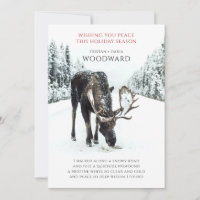 Friedensgedicht mit Elch in der Winternachtszene