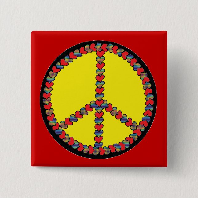 Friedensherz-Quadratknopf Button (Vorderseite)