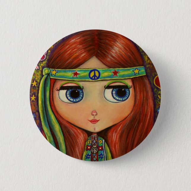 Friedenshippie-Puppen-Knopf Button (Vorderseite)