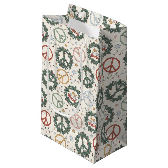 Friedenskämpfe und die Freude am Weltmuster Kleine Geschenktüte (Vorderseite Schrägansicht)