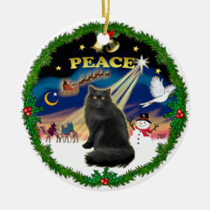 Friedenskranz - Schwarzpersische Katze Keramik Ornament