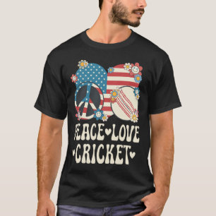 Friedensliebe Cricket Liebhaber Amerikanische Flag T-Shirt