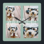 FriedensLiebe-Freude-Foto-Collagen-Feiertags-Gruß Quadratische Wanduhr<br><div class="desc">Minzen-und Eis-Blau - benutzen Sie 4 Quadrat- oder instagrambilder,  um ein einzigartiges und modisches Memento der frohen Weihnachten zu machen. Wenn Sie alles bewegen müssen,  klicken Sie an den besonders anfertigen Knopf,  um Änderungen vorzunehmen.</div>