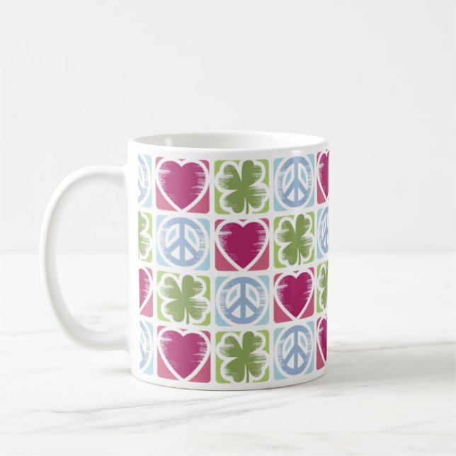 FriedensLiebe-glückliche Kleeblatt-Muster-Tasse Kaffeetasse (Links)