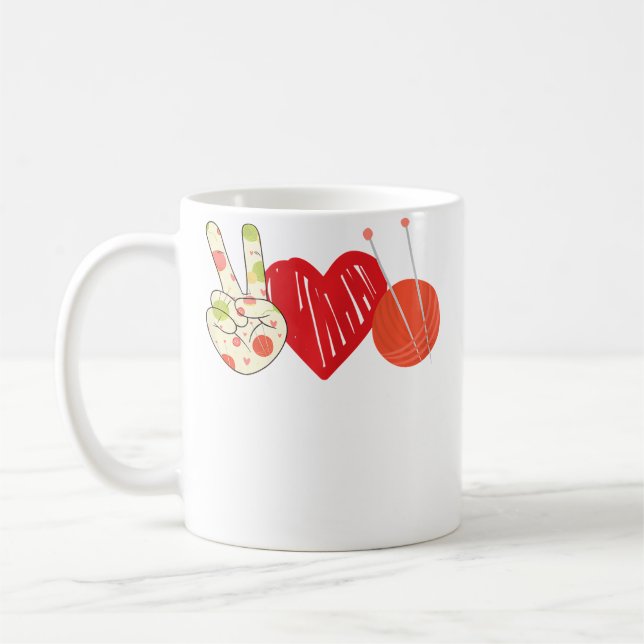 Friedensliebe Häkeln Lustiger Häkelstricker Strick Kaffeetasse (Links)