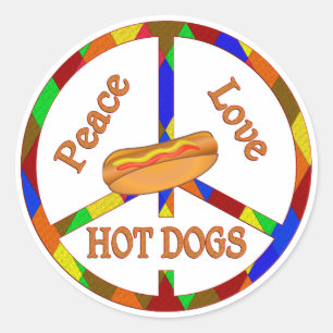 FriedensLiebe-Hotdogs Runder Aufkleber