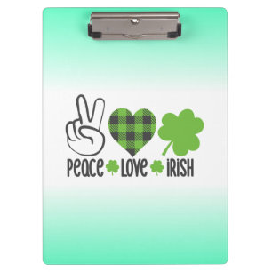 Friedensliebe Irischer St. Patricks Tag Design-666 Klemmbrett