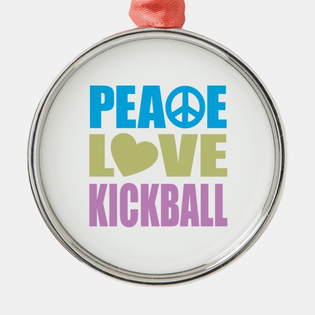 FriedensLiebe Kickball Silbernes Ornament (Vorne)