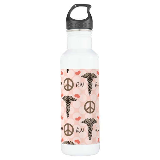FriedensLiebe-KrankenschwesterCaduceus RN BPA Edelstahlflasche (Vorderseite)