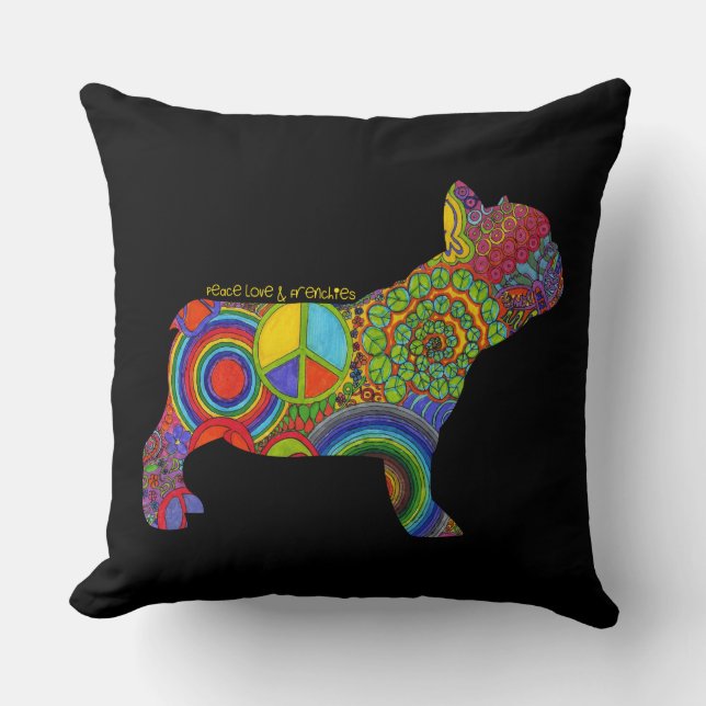 "FriedensLiebe-u. -Frenchies-" Pop-Kunst-Kissen Kissen (Vorderseite)
