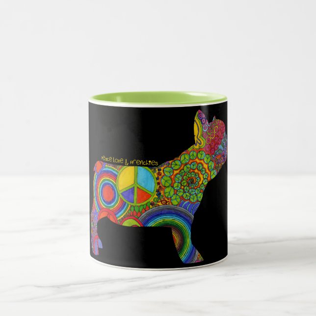 "FriedensLiebe-u. -Frenchies-" Pop-Kunst-Tasse Zweifarbige Tasse (Mittel)