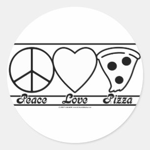 FriedensLiebe und -pizza Runder Aufkleber
