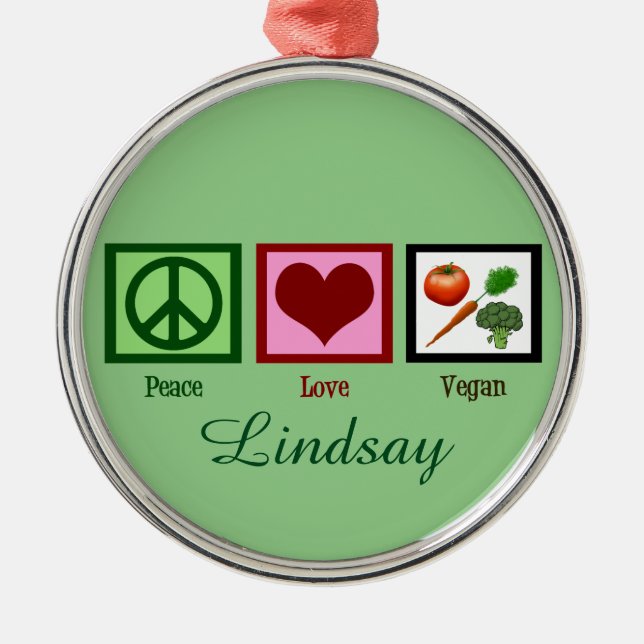 FriedensLiebe-veganes kundenspezifisches Grün Ornament Aus Metall (Vorne)