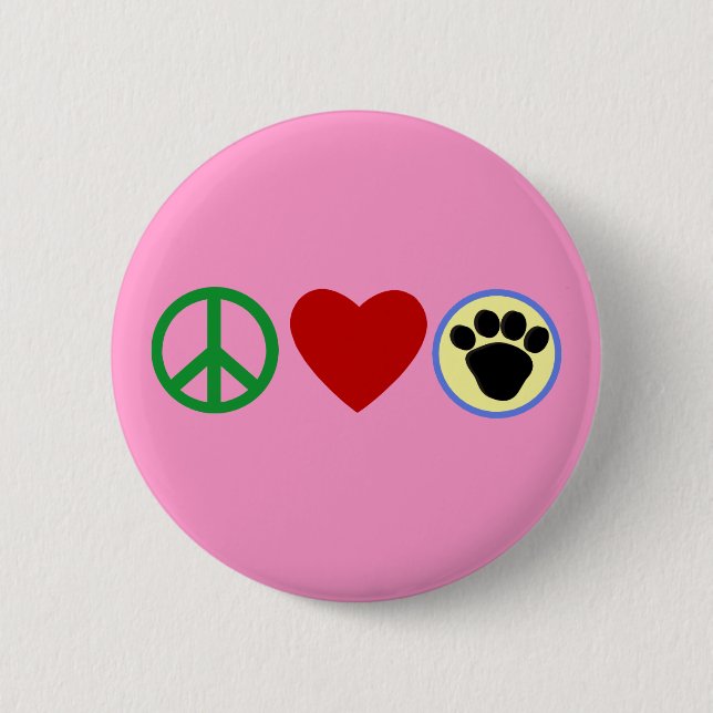 FriedensLiebe-Welpen-Tatzen-T-Shirts, Geschenke Button (Vorderseite)