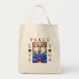 Friedensliebe-Yoga-Buddha-Aquarell-Kunst-Leinwand- Tragetasche
