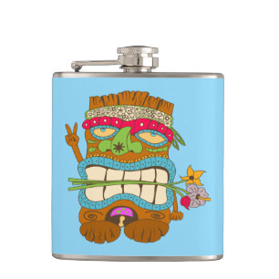 Friedensliebender Tiki, floraler Hippie, lustig Bl Flachmann