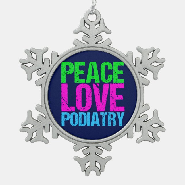 FriedensLiebePodiatry Schneeflocken Zinn-Ornament (Vorderseite)