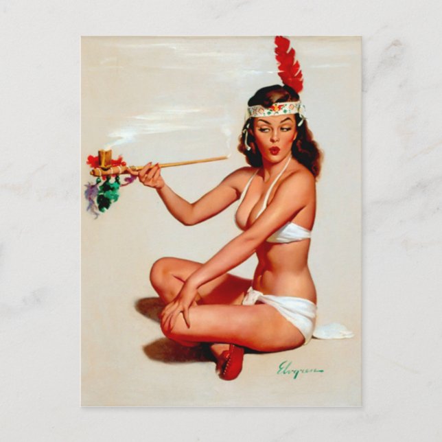 Friedenspfeife Pin-Up Postkarte (Vorderseite)