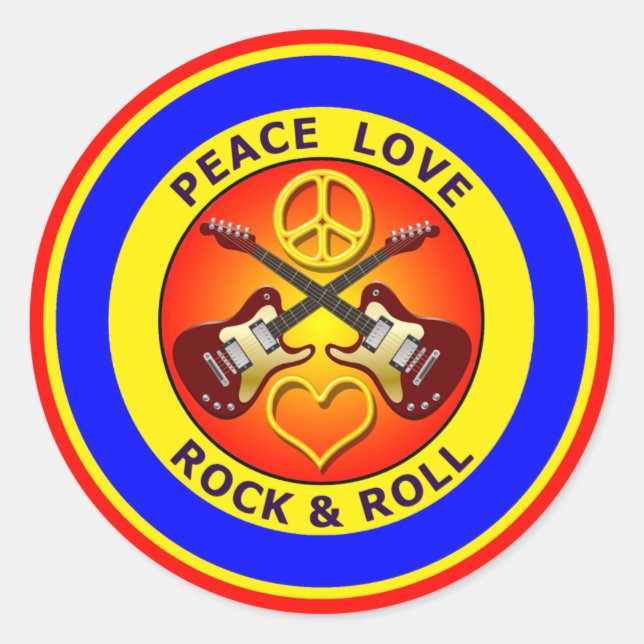 FRIEDENSROCK UND ROLLE DER LIEBE RUNDER AUFKLEBER (Vorderseite)