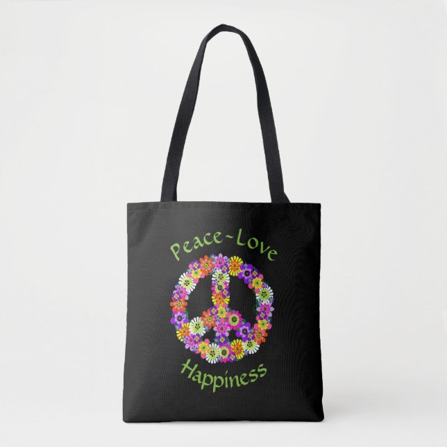 Friedensschild Blumenfrieden Liebe Glück Tote Tasc Tasche (Vorderseite)