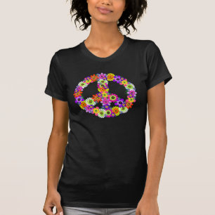 Friedensschild Blumenkutout auf Türkis T-Shirt