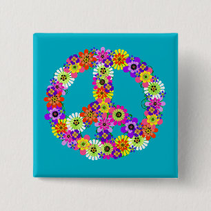 Friedensschild floral auf Türkis Button