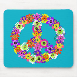 Friedensschild floral auf Türkis Mousepad