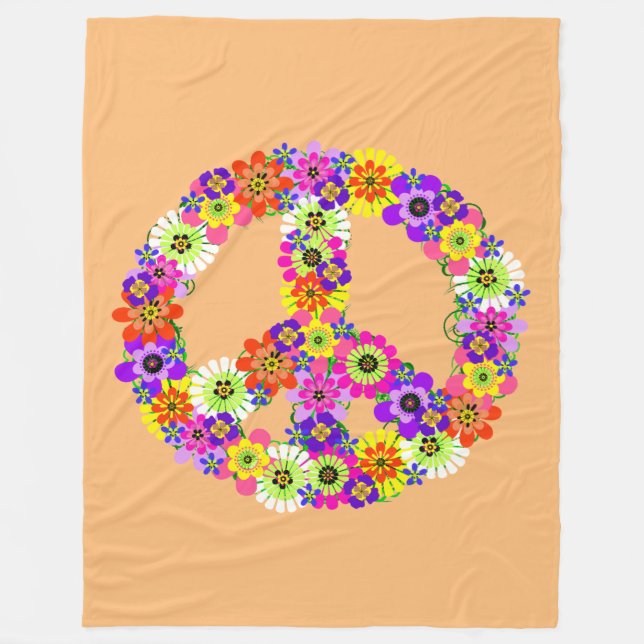 Friedensschild Floral in Peach Fleecedecke (Vorderseite)