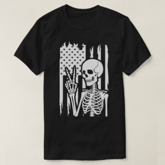 Friedensschild-Skelett mit beängstigender amerikan T-Shirt