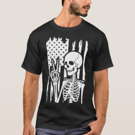 Friedensschild-Skelett mit beängstigender amerikan T-Shirt