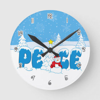 Friedensschneemann Screwball Grafik Weihnachten Runde Wanduhr