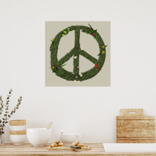 Friedenssymbol aus echten Grasblumen Hippie 60er J Poster
