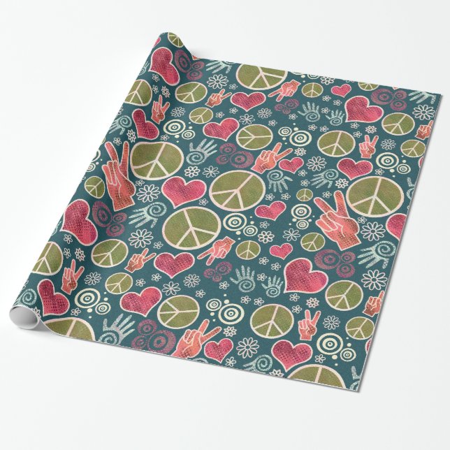 Friedenssymbol Hipster Pacifismus Zeichendesign Geschenkpapier (Ungerollt)