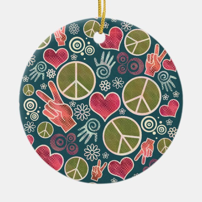 Friedenssymbol-Hipster-Pazifismus-Zeichen-Entwurf Keramik Ornament (Vorne)