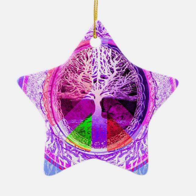 Friedenssymbol in den Regenbogen-Farben Keramikornament (Vorne)