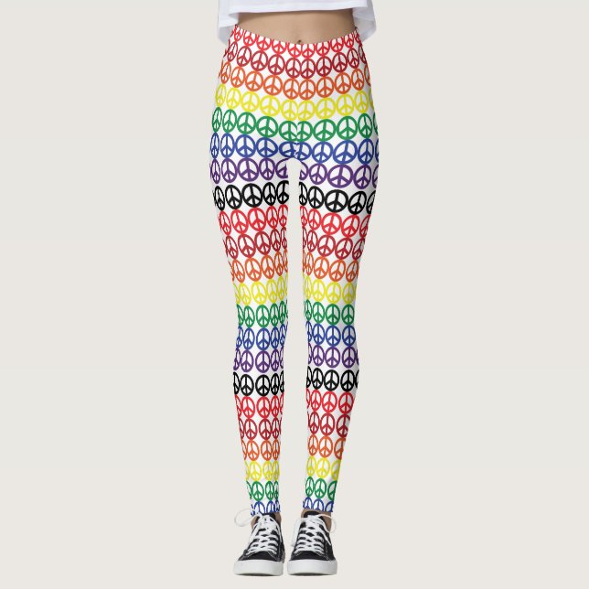 Friedenssymbol-multi Regenbogen-Streifen Leggings (Vorderseite)