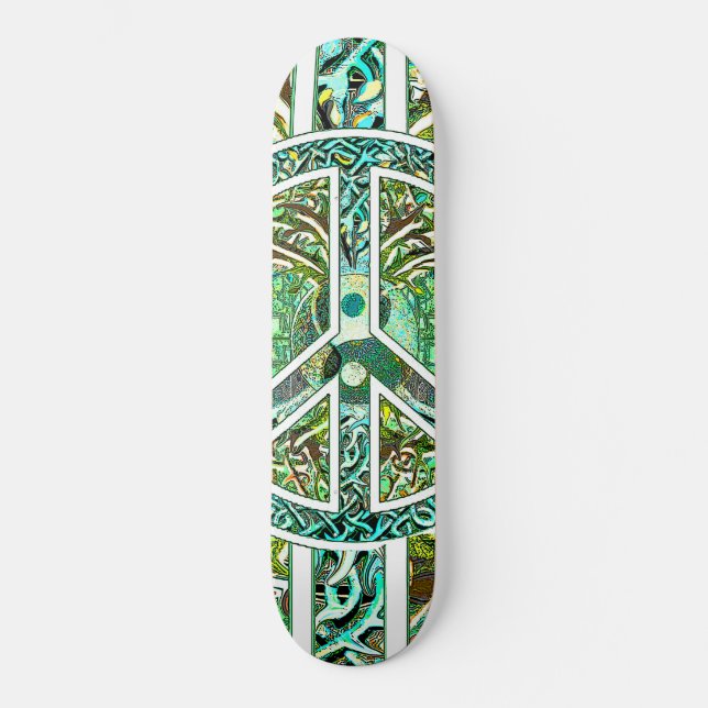 Friedenssymbol, Yin Yang, Baum des Lebens im Grün Skateboard (Vorderseite)
