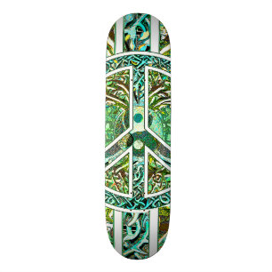 Friedenssymbol, Yin Yang, Baum des Lebens im Grün Skateboard