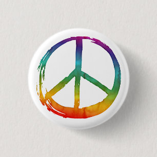 Friedenssymbol Zeichen - Buntes Hippie-Tie-Dye Button