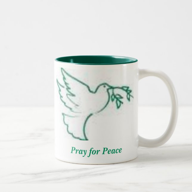 Friedenstaube 1, beten für Frieden Zweifarbige Tasse (Rechts)
