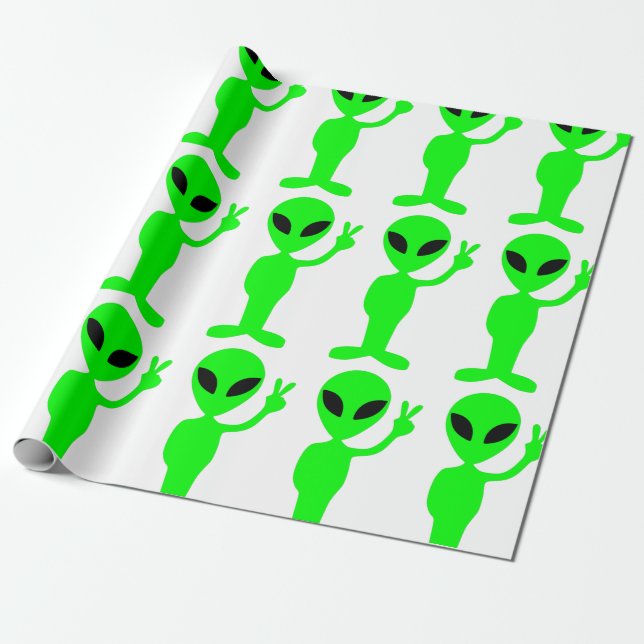 Friedenszeichen Alien niedlich Geschenkpapier (Ungerollt)