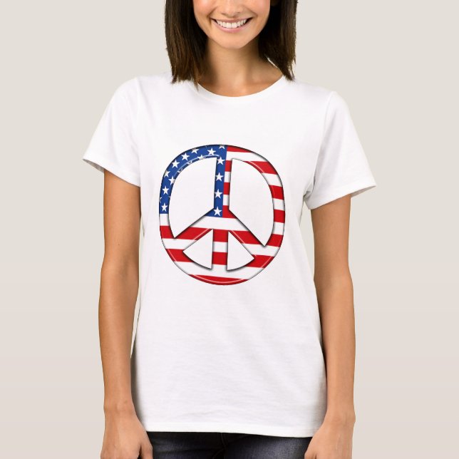 Friedenszeichen-amerikanische Flaggen-T - Shirt (Vorderseite)