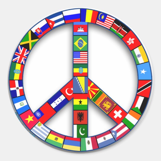 Friedenszeichen aus Flaggen, T - Shirt, Tasse, Ges Runder Aufkleber (Vorderseite)